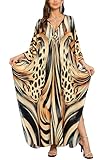 L Peach Vêtements de Détente à Imprimé Ethnique pour Femmes Chemise de Nuit Robe de Plage Kimono Kaftan Surdimensionné Cover Ups