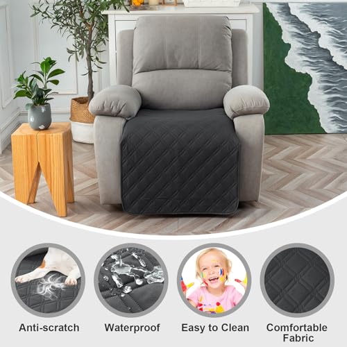 Image of Genina Waterproof Recliner Chair Covers, Recliner Cover for Dog Pets Friendly, Washable Antislip Reclining Chair Cover Furniture Protector, Sofa Slipcover for Living Room(23.6inch /Charcoal Gray)