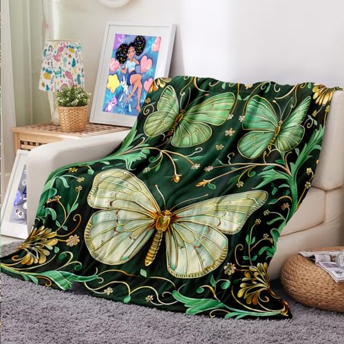 WJLBKGU Butterfly Blanket Green Butterfly Throw Blanket Butterfly Blanket for Girls Butterfly Blanket for Women Kids Blanket for Bed Couch Chair, Green Blanket, Throw Size 50