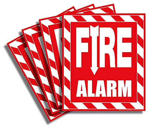 Fire Alarm Sticker Signs Stickers â€“ 4 Pack 6x7 Inch â€“ Premium Self-Adhesive Vinyl, Laminated for Ultimate UV, Weather, Scratch, Water and Fade Resistance, Indoor and Outdoor