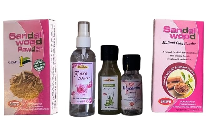 Sharp Sandalwood Powder Set with Rose Water, Glycerine, Multani Clay Powder, Natural Skincare Kit pack of 6-image-21
