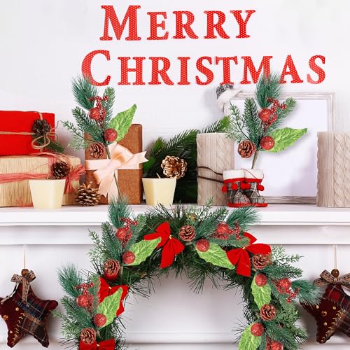 Sggvecsy-6-Pack-Artificial-Christmas-Glittery-Picks-Faux-Berries-Pine-Stems-Red-Berry-Pine-Branches-with-Pine-Cones-Shining-Balls-for-Xmas-Tree-Wreath-DIY-Craft-Floral-Arrangement-Holiday-Decor-Red Sggvecsy 6 Pack Artificial Christmas Glittery Picks Faux Berries Pine Stems Red Berry Pine Branches with Pine Cones Shining Balls for Xmas Tree Wreath DIY Craft Floral Arrangement Holiday Decor Red