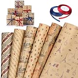 🍓El Paquete Contiene: 6 hojas de papel de regalo y 2 rollos de cinta, 6 tipos de papel de regalo con tema de papel kraft, 6 patrones diferentes en el paquete, que pueden satisfacer sus diversas necesidades de embalaje.
