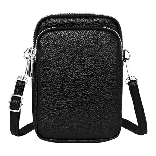 WITERY Small Crossboby Bag for Women - Triple Zip PU Leather Crossbody Phone Purse Lightweight Shoulder Bag, Ladies Multi-Pocket Purses Phone Bags Handbags Mini Travel Purse with Adjustable Strap