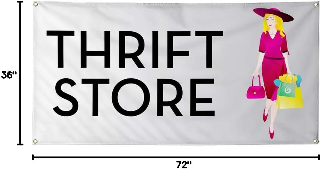 Vinyl Banner Multiple Sizes Thrift Store Business F Business Outdoor Weatherproof Industrial Yard Signs White 6 Grommets 36x72Inches