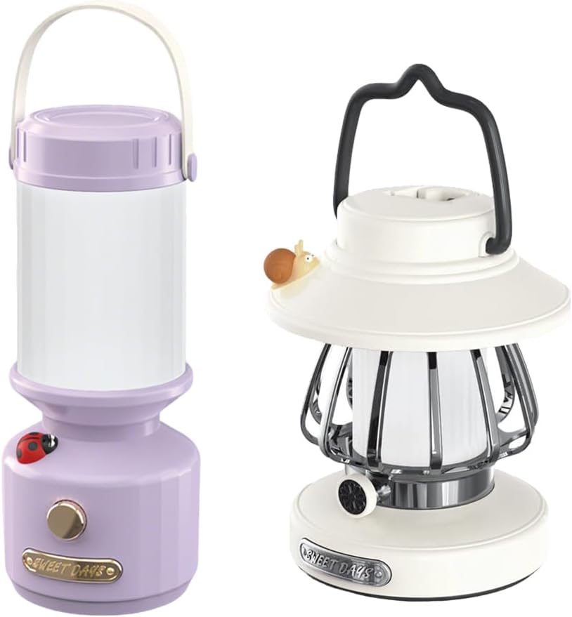 Camping Lantern& Kid Toddler Flashlight 2pc White +Purple
