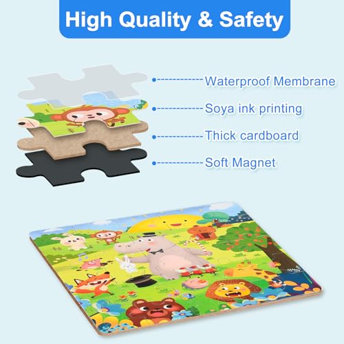 Image of ASTARON Magnetic Puzzles 61 Pieces Animal Kids Educational Travel Toys | Folding puzzle book, each book contains 3 scenes, 3 difficulty levels, advanced puzzle book, easy to store, educational toy