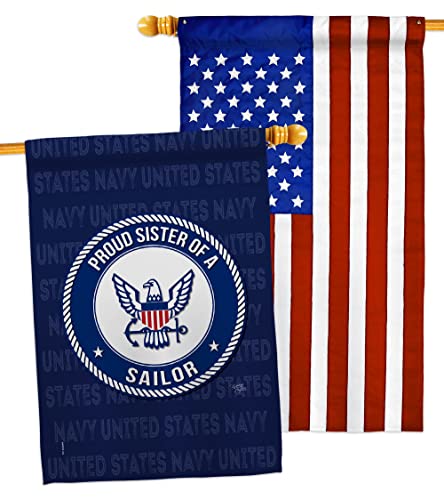 Breeze Decor Proud Sister Sailor House Flag Pack Armed Forces Navy USN Seabee United State American Military Veteran Retire Official Applique Banner Small Garden Yard Gift Double-Sided, Made in USA