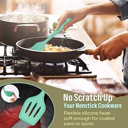 Silicone Kitchen Utensils Set, E-Far 23 Pcs Green Cooking Utensils Tools With Holder For Nonstick Cookware, Include Spatula/Spoon/Ladle/Tongs/Turner, Heat Resistant & Nontoxic, Dishwasher Safe #TOP6