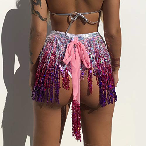 Munafie Women's Belly Dance Hip Scarf Performance Outfits Skirt Festival Clothing Silver/Pink/Purple #TOP1
