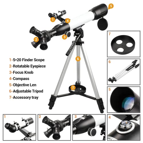 Uscamel Telescope For Adults Kids Beginners 60Mm Aperture 500Mm Az Mount Fully Multi-Coated Optics Professional Astronomy Telescope With Adjustable Tripod Phone Adapter Backpack #TOP4