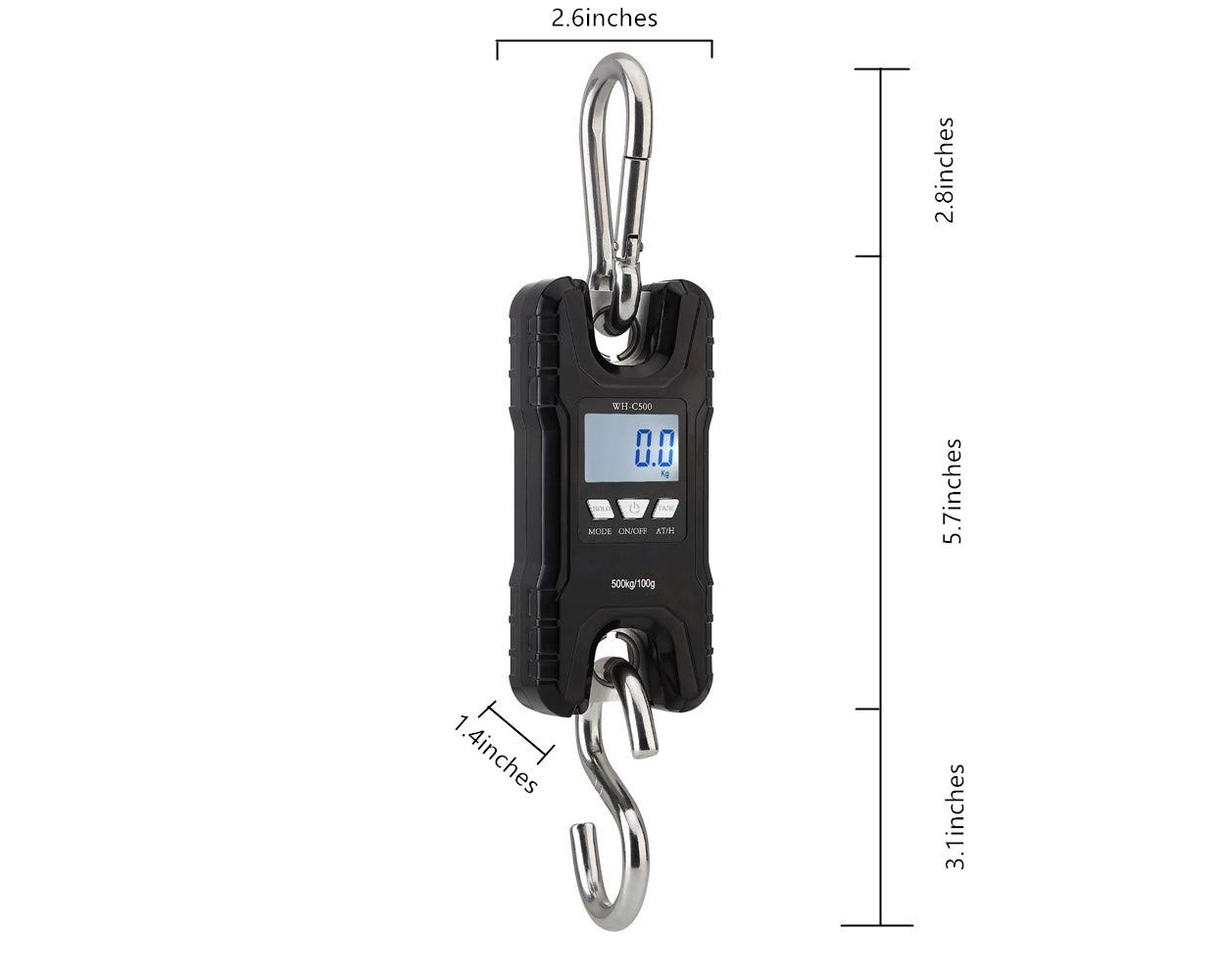Klau Portable Mini Crane Scale 500 kg / 1000 lb Heavy Duty Digital Hanging Scales LCD Display with Backlight for Home Farm Market Fishing Hunting Black