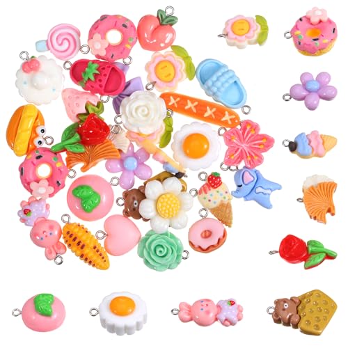 Gjinxi 30pcs Keychain Charms Bulk Mixed 3D Cute Mini Resin Pendant Bracelet Charm Embellishments for DIY Earring Backpack Jewelry Making Crafts Bag Purse Phone Junk Cases Scrapbooking Decoration Nail
