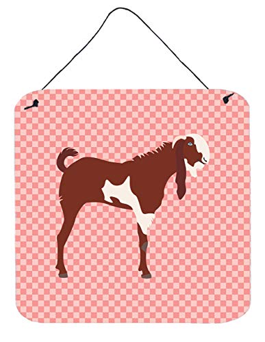 Caroline's Treasures BB7890DS66 Jamnapari Goat Pink Check Wall or Door Hanging Prints Aluminum Metal Sign Kitchen Wall Bar Bathroom Plaque Home Decor, 6x6, Multicolor