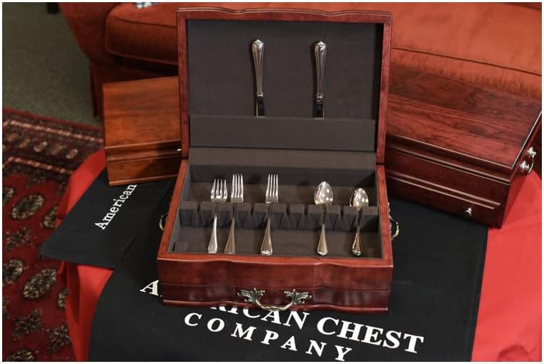 Company - GRANDEUR, Solid Cherry One Drawer, sculpted Flatware Chest (Rich Mahogany)