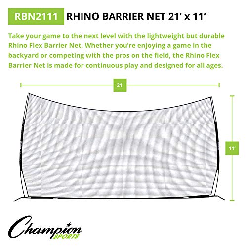 Champion Sports Lacrosse Backstop Net: Rhino Flex Lacrosse Goal Backstop Barrier Net - Portable Ball Stop / Barrier Netting With Carry Bag - 21' X 11' #TOP1