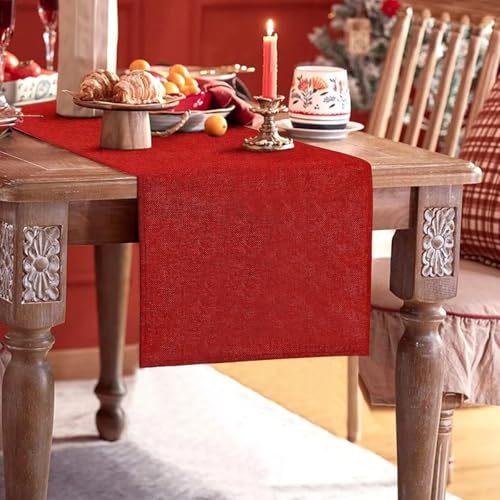 SevenFish Christmas Table Runner, 14 x 72 Inches Red Table Runner Rustic Burlap Christmas Runner for Xmas, Valentine's Day, Wedding, Home Indoor Outdoor Dinner Party Decorations