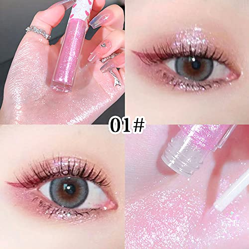 3Pcs Korean Colorful Glitter Eyeshadow Eyeliner Liquid,White Pink Gold Liquid Glitter Eyeliner Eyeshadow Korean,Long Lasting Quick Korean Glitter Eyeliner,Asian Liquid Glitter-Vegan&Cruelty Free #TOP2