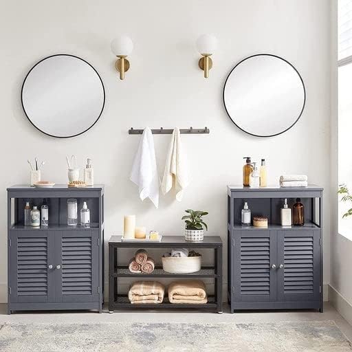 VASAGLE Wooden Bathroom Floor Cabinet Storage Organiser Rack, Kitchen Cupboard Free Standing, with Double Shutter Doors, Grey BBC040G01