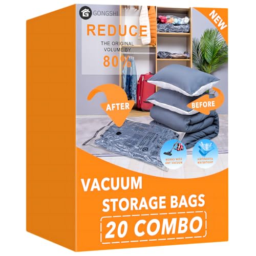 20 Pack Vacuum Storage Bags (4 Jumbo, 4 Large, 4 Medium, 4 Small, 4 Roll Up), Space Saver Sealer Compression Bags for Blankets, Comforters, Pillows, Clothes Storage