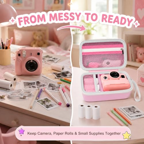 Grapsa Kids Instant Print Camera Case Compatible with DYLANTO for ESOXOFFORE for ETIKEZ for YTETCN for DUDUDRAGON Digital Camera,Portable Storage Organizer with Pocket for Accessories(Box Only)-Pink by Grapsa - Image 3