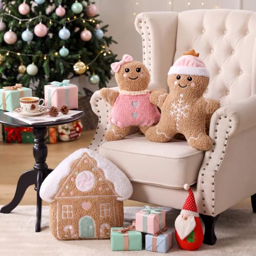 Image of Konohan 3 Pcs Christmas Gingerbread Man House Throw Pillows Xmas Pillows