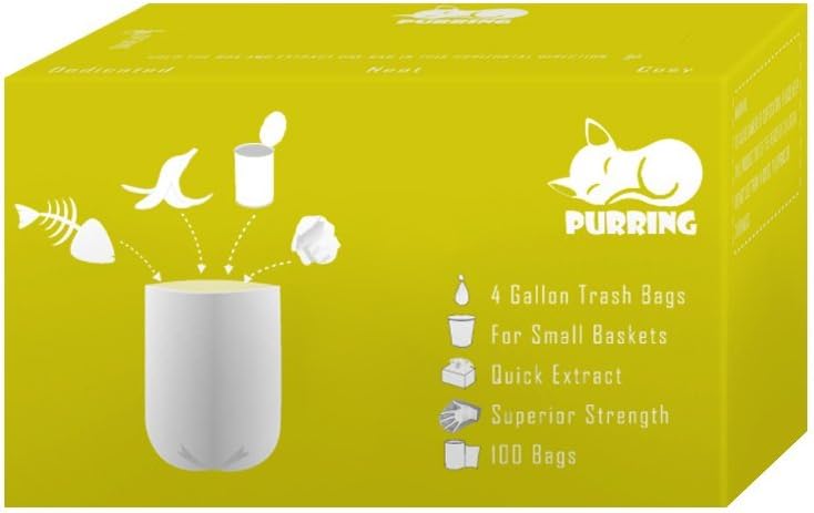 PURRINGSmall Trash Bags with Quick-Dispense, 4 Gallon Trash Bags with Cute and Compact Package, 100 Count (Yellow)