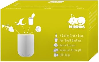 Purring Small Trash Bags with Quick-Dispense, 4 Gallon Trash Bags with Cute and Compact Package, 100 Count (Yellow)
