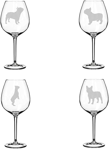 MIP Juego de 4 copas de vino Frenchie colección Bulldog francés (20 onzas Jumbo)