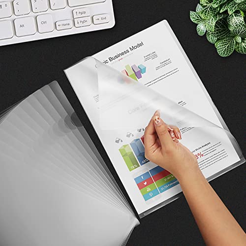 100 Pcs Clear Document Folder Project Pocket For Us Letter / A4 Size - Transparent L-Type Plastic Folder #TOP5