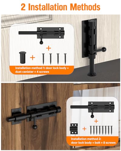 Image of Barrel Bolt Latch, 6 inch Shed Door Latch, Heavy Duty Slide Bolt Gate Latch, Hardware Gate Drop Rod Bolt Lock for Barn Door, Wooden Fence, Courtyard, Backyard, Outdoor (Black - 4pcs)