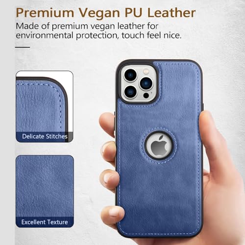Image of KARWAN️ Genuine Leather Finish iPhone 16 Pro Back Cover Case |Shockproof Design |Raised Edges for Camera & Screen Protection |Super Soft - Touch |Leather Case for iPhone 16 Pro (Blue)