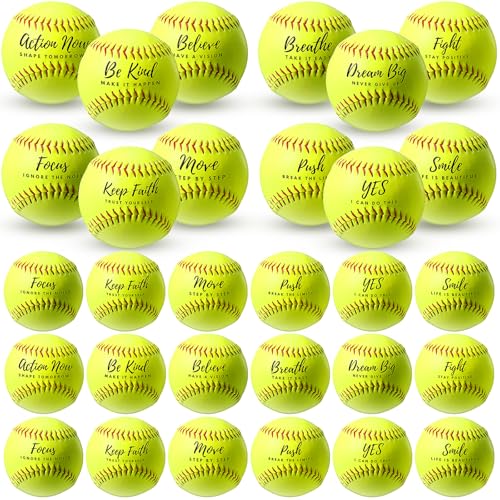 Soulchen 24 Pack Sports Softball Motivational Fastpitch Softball Practice Official Size and Weight Balls Leather Covered Training Ball for Youth Beginner Players Games Practice (11 Inch)