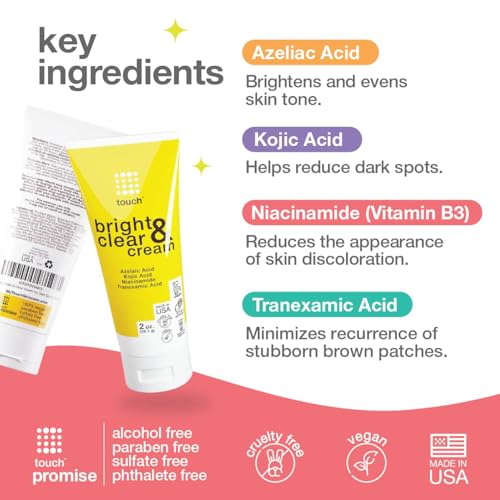 TOUCH Skin Bright Cream for Dark Spots on Face - Azelaic Acid with Kojic Acid, Tranexamic Acid, & Niacinamide – Age Spot, Sun Spot, and Melasma - Thumbnail 3