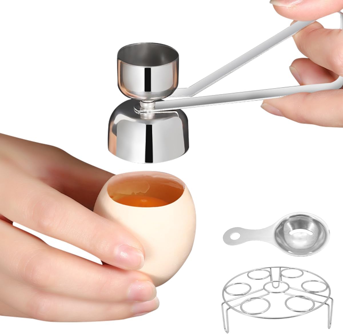 Beowanzk Stainless Steel Egg Topper Cutter + Egg Separator + Boiled Egg