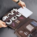 Polare Full Grain Leather Travel Cable Organizer Case Double Layer Electronics Accessories Carry Bag with YKK Zippers Tech Storage Bag for Cables, Power Bank, USB, SD Card - Image 5