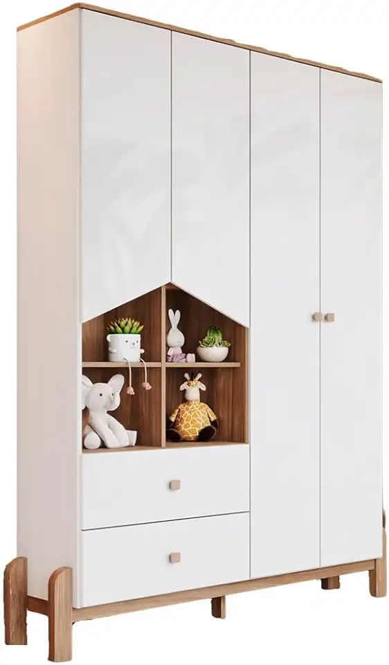 Guarda-Roupa Infantil Ternura 4 Portas 2 Gavetas Branco/Jequitibá - Henn