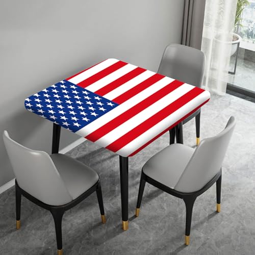 Meetfeb American Flag Fitted Square Tablecloths, 4th of July Independence Day Wipe Clean Table Cloth, Great for Home Kitchen/Parties/Holiday Dinner Use, Fit 30" x 30" Square Table, Blue Red White by Meetfeb - Used condition - Image 6