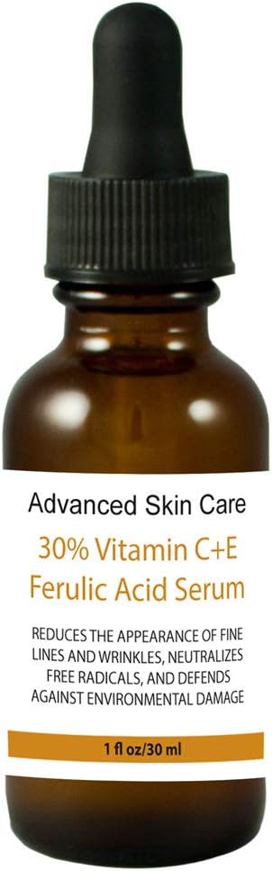 Advanced Skin Care 30% Vitamin C+e Ferulic Acid Serum, Sun Damage Wrinkle 1 Oz / 30 Ml Amber Bottle with Droper
