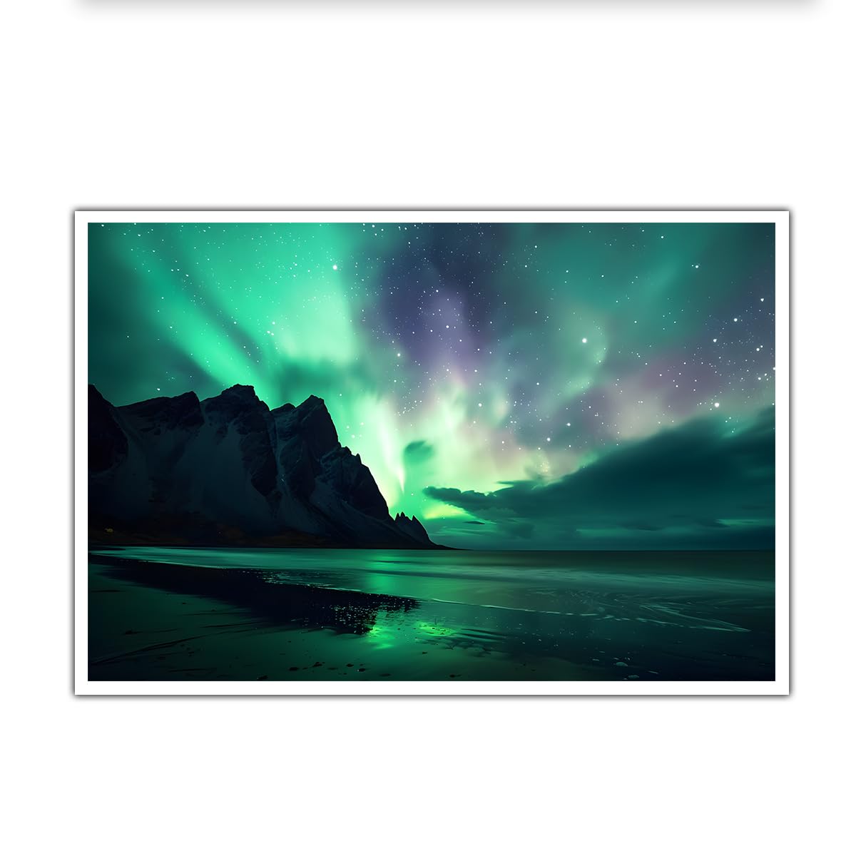 OSHIONARTE Northern Lights Canvas Poster Aurora Borealis Painting on Canvas Night Sky Starry Ocean Mountain Picture for Bedroom Living Room 35x50cm Frameless