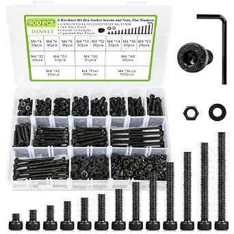 900PCS M4 Alloy Steel Hex Socket Head Screw and Nut Kit