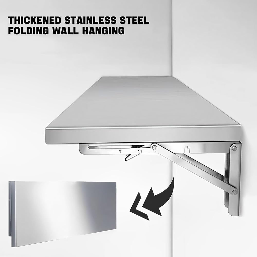 Stainless Steel Folding Table - RV Wall-Mounted Laundry & Food Truck Table 20x10in Ideal for BBQs Workstations Restaurants - Durable & Space-Saving