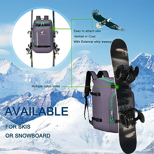 XIANFENGNIAO Ski Boot Bag, 50L Ski Boot Travel Backpack, Waterproof Ski and Snowboard Boots, Skiing and Snowboarding Travel Luggage for Ski Helmet, Goggles, Snowboard, Gloves & Accessories (Purple)
