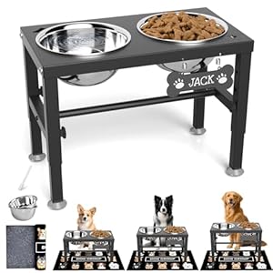 SHAINFUN Elevated Dog Bowls with Mat for Medium Large Dogs, Raised Dog Bowl Stand with 2 Stainless Steel 58oz Bowls, Tall Dogs Food Water Bowl Holder