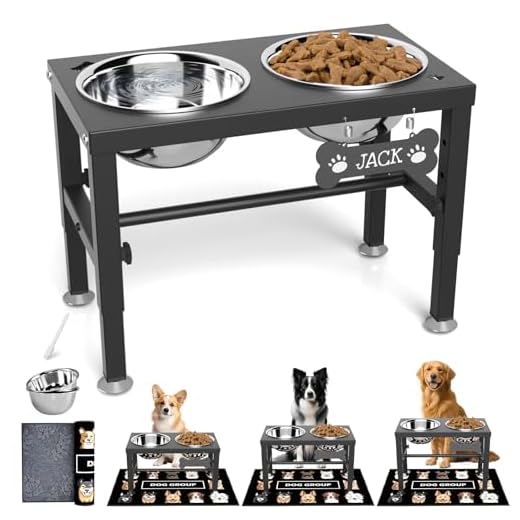 SHAINFUN Elevated Dog Bowls with Mat for Medium Large Dogs, Raised Dog Bowl Stand with 2 Stainless Steel 58oz Bowls, Tall Dogs Food Water Bowl Holder