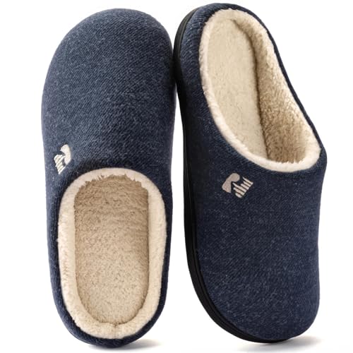 RockDove Zapatilla de Clog con Forro de Sherpa y Espuma Viscoelástica para Hombre, 43.5 EU, Azul Y Natural