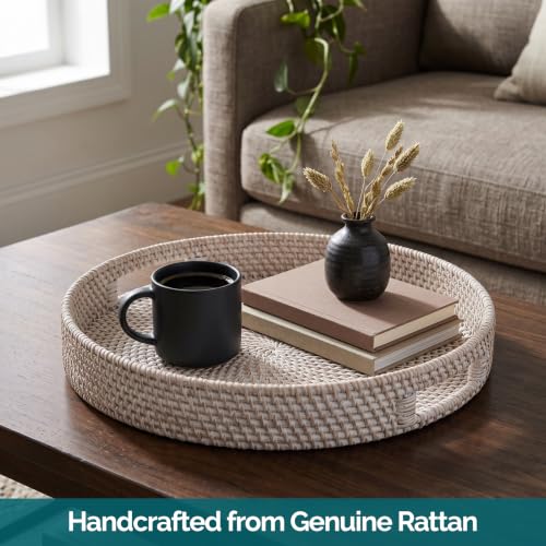 Jungle Culture Round Rattan Tray 14" • Whitewash Wicker Woven Basket Decor by Jungle Culture - Used condition - Image 5