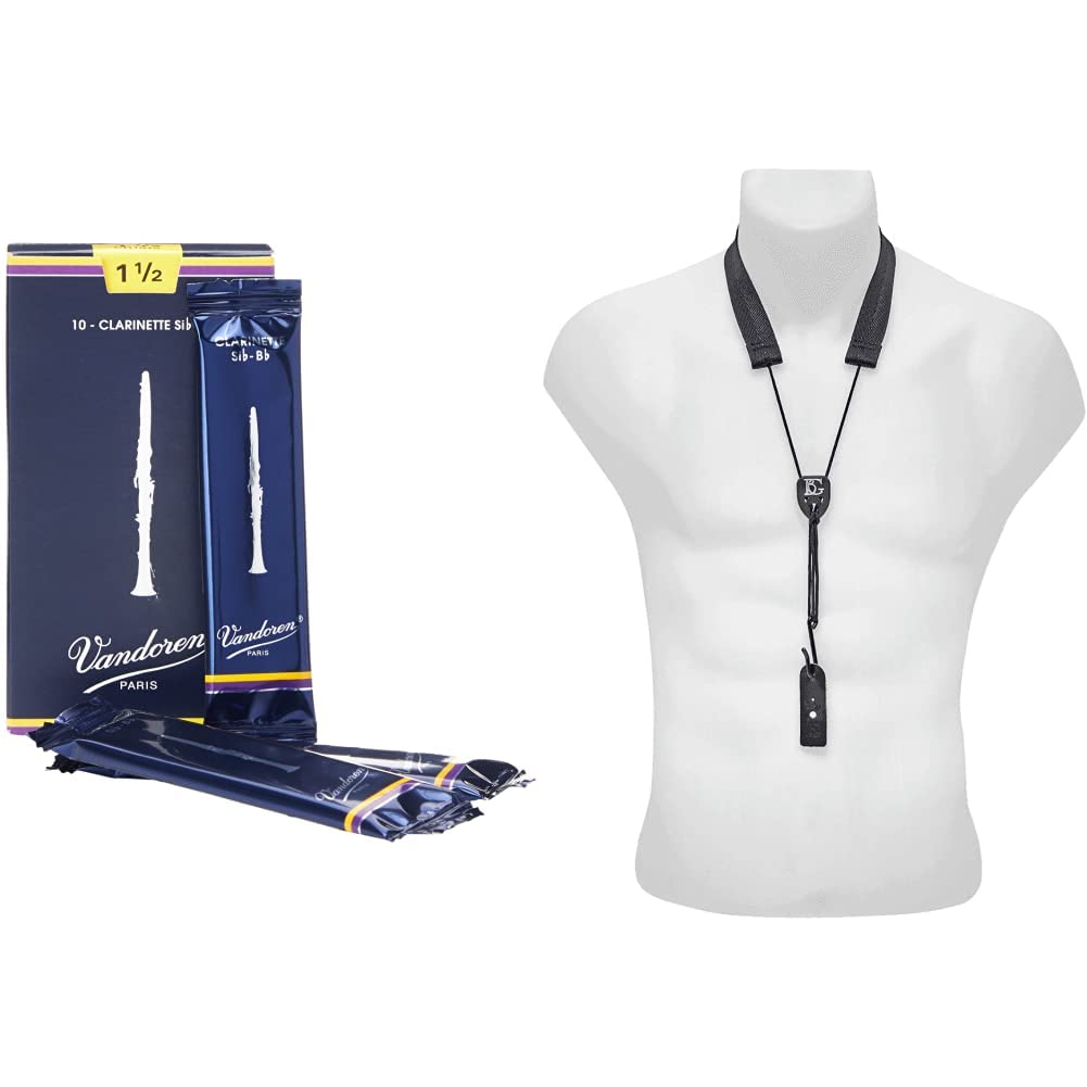 Vandoren CR1015 - Caja de 10 cañas tradicional para clarinete sib & Stagg WISA45 - Soporte para instrumento de viento para clarinete y flauta travesera, color dorado