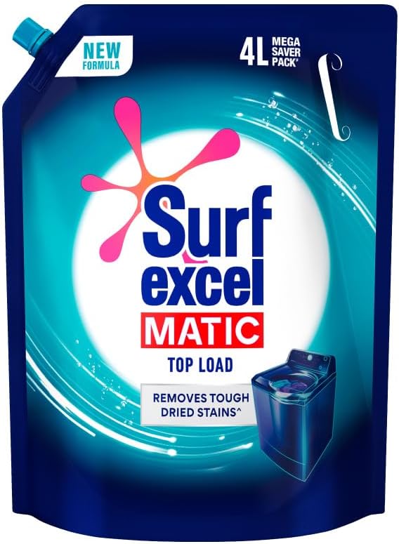 Surf Excel Matic Top Load 4L Liquid Detergent Refill Bag, Specially Designed to Remove Stubborn Dry Stains, 1st Time in the Washing Machine