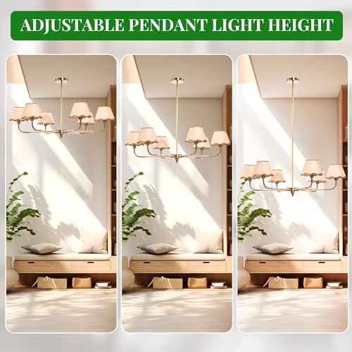 Image of 39 inch Boho Rattan Chandelier, 6-Light Rattan Pendant Light, Handwoven Natural Rattan, Rustic Industrial Adjustable Rattan Fixture for Dining Room, Kitchen Island & Living Room, E12 Socket
